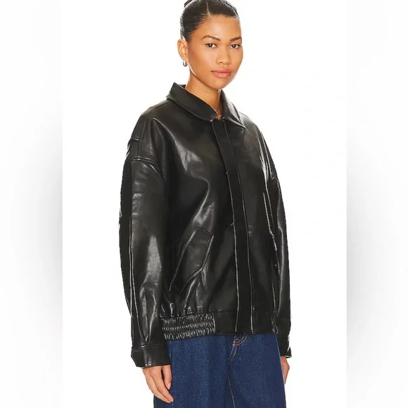 New Lioness Black Leather Bomber Jacket - Picture 3 of 7